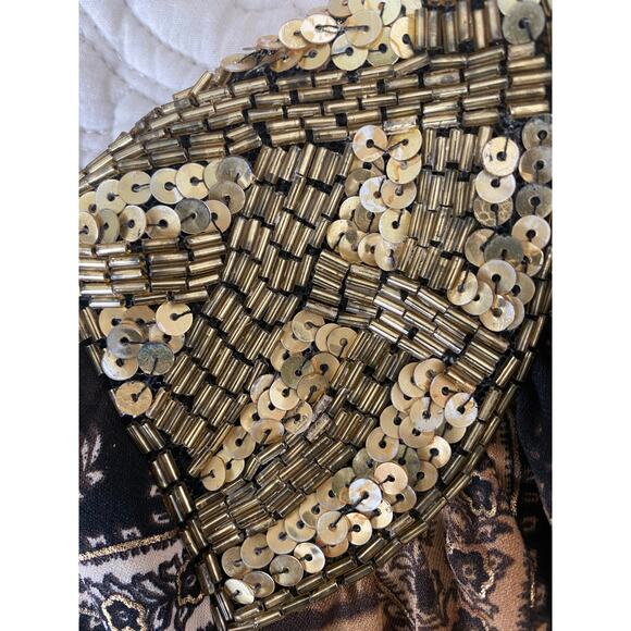 Cache Paisley Vintage Faux Wrap Dress with Gold Beaded Shoulders size S - Picture 5 of 10